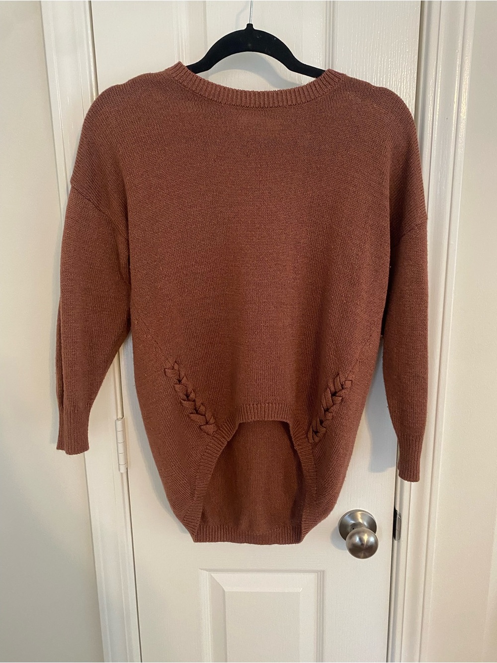 Sweet Wanderer Braided Accent Crewneck Sweater - Rust Brown